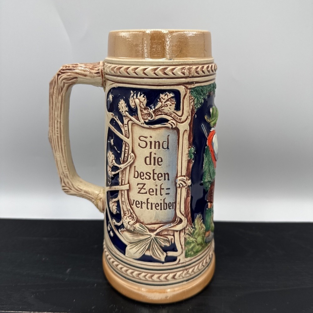 VTG Gerz Beer Stein Mug 8" Multicolor German Tavern Scene Relief Stoneware 3233